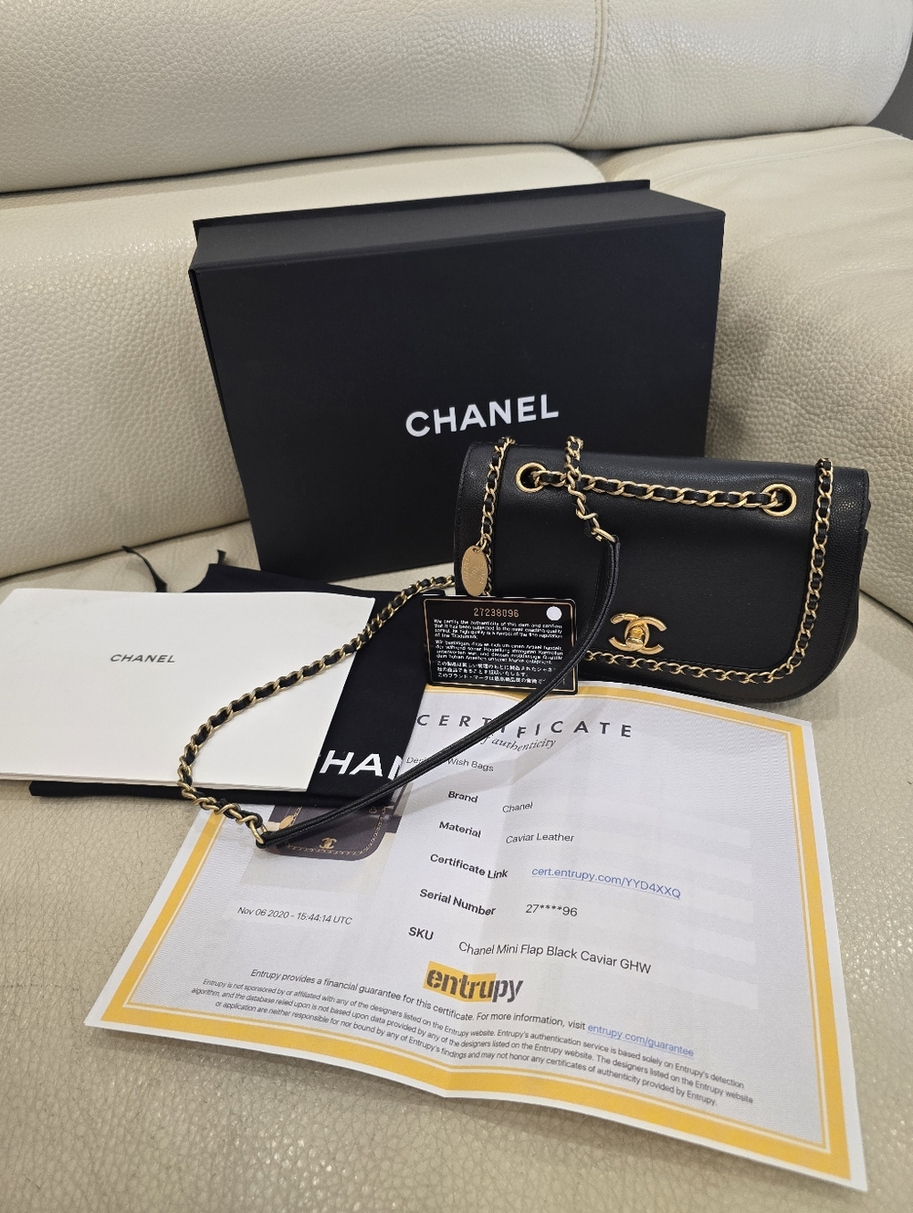 Chanel Black Mini Flap Bag with Gold Chain Black Caviar 19P